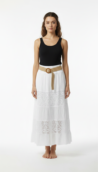 Hvid Sommer Nederdel i Blonde – Feminin Midi Nederdel til Damer